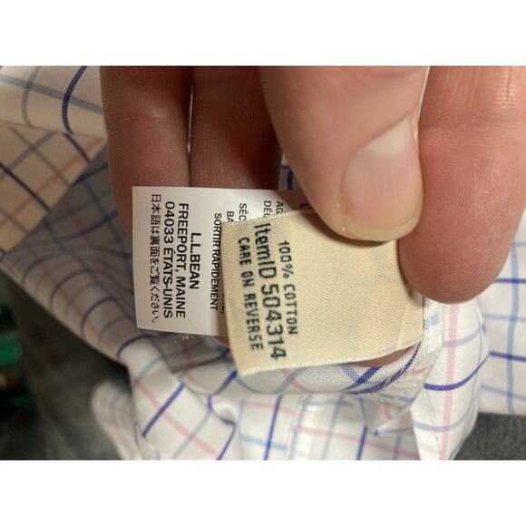 L.L. Bean Top Women Sz XL White Pink Blue Plaid Wrinkle Free Work Gender Reveal - Picture 5 of 7